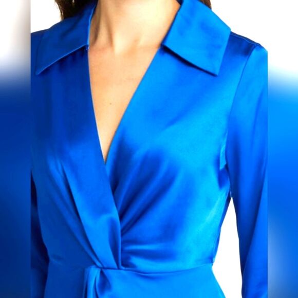 & Other Stories Satin Dress Twist Front Mini Bright Blue NEW 12 Large - Picture 4 of 10